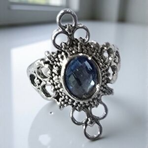BLUE TOURMALINE QUALITY TITANIUM SILVER BEZEL SET NEW SIZE 5.5 RING